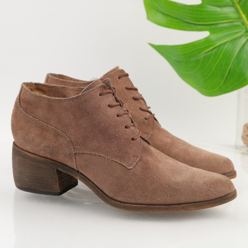 Vince Camuto Womens Lanaia Oxford Boots Size 9 Brown Lace Up Booties Block Heel